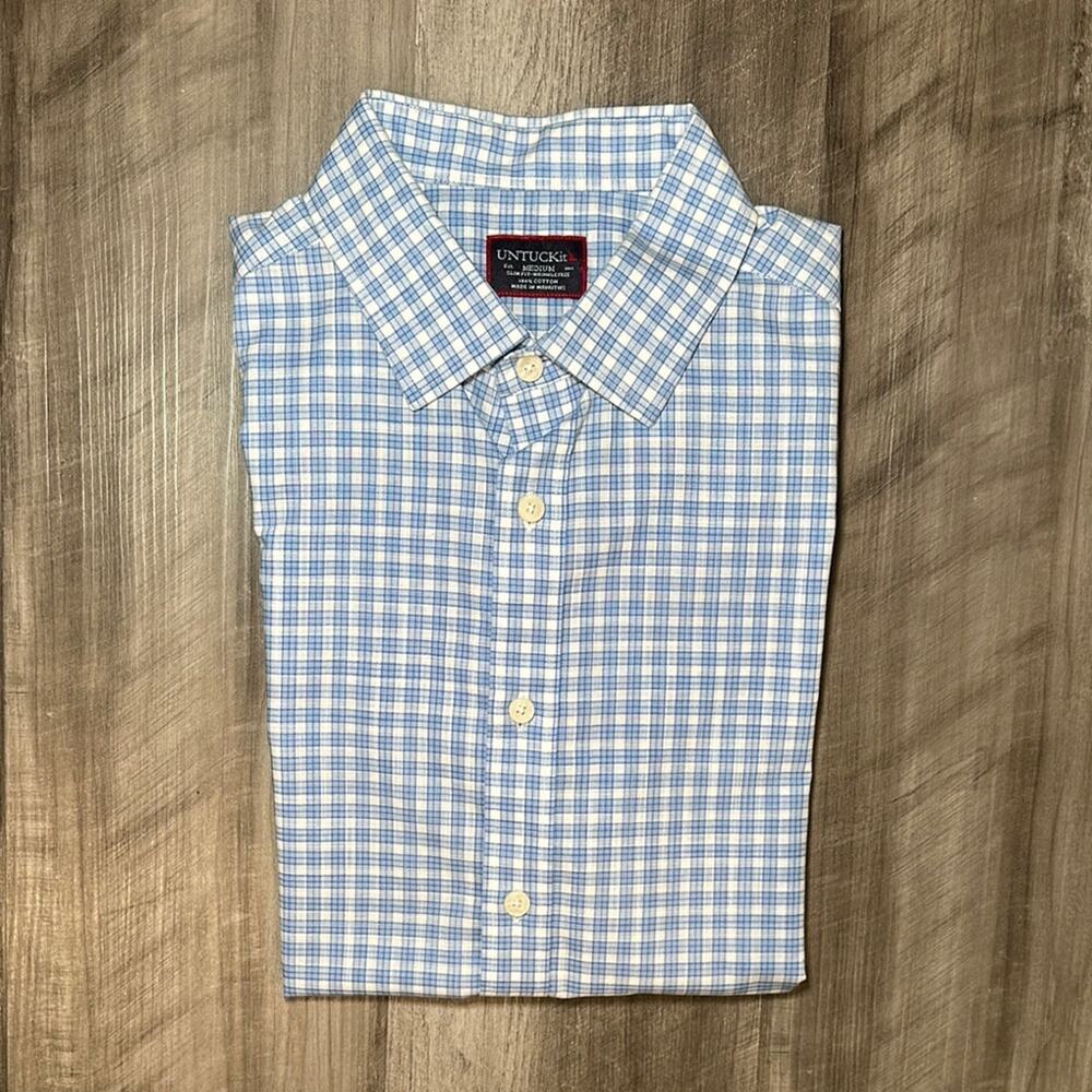 UNTUCKit Le Moine Plaid Slim Fit Wrinkle Free Short Sleeve Button Down - Medium